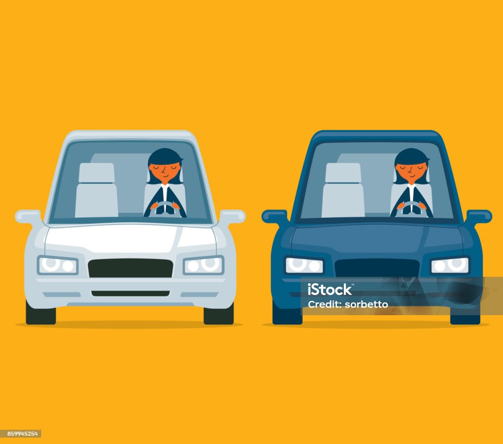 Driving a car - Businesswoman Office manager character rides in the car. Driving stock vector