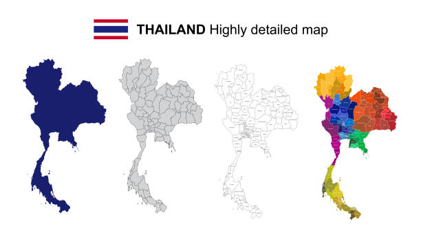 ภาพประกอบสต็อกที่เกี่ยวกับ “ประเทศไทย - แผนที่การเมืองที่มีรายละเอียดสูงกับภูมิภาคจังหวัดและเมืองหลวง องค์ประกอบทั้ง - thailand”