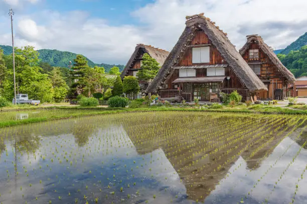 Historic Village of Shirakawa-go in Japan in Springtime