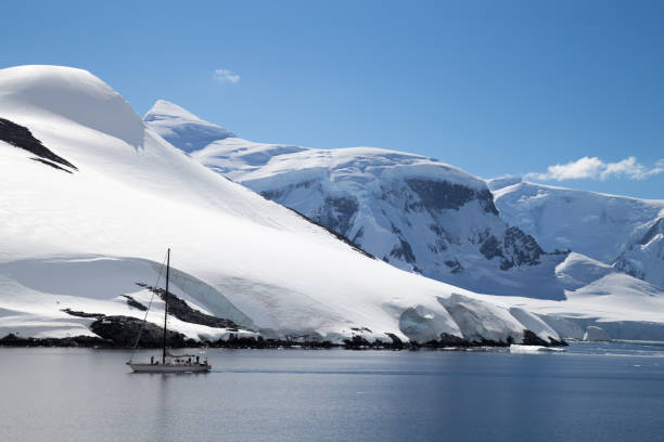 парусник плывет через канал neumayer, антарктида. - glacier antarctica crevasse ice стоковые фото и изображения