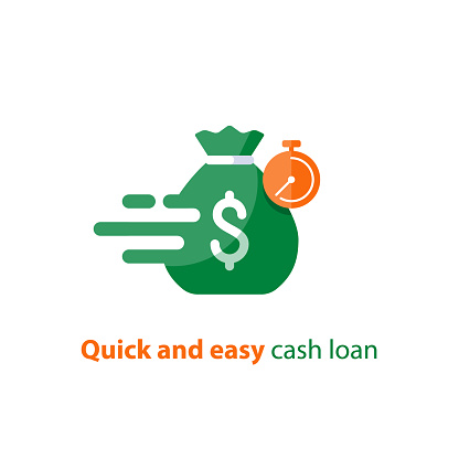 Quick and easy loan, fast money providence, business and finance services, timely payment, financial solution, vector icon