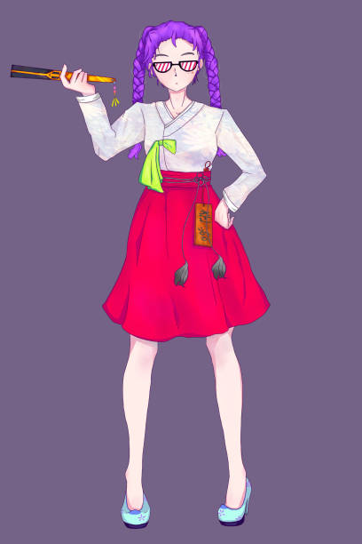 a teenage girl Girl with modernized hanbok korea singer stock illustrations