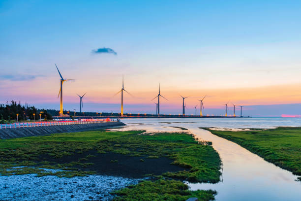 istock Evening view of Wind farm 859958952
