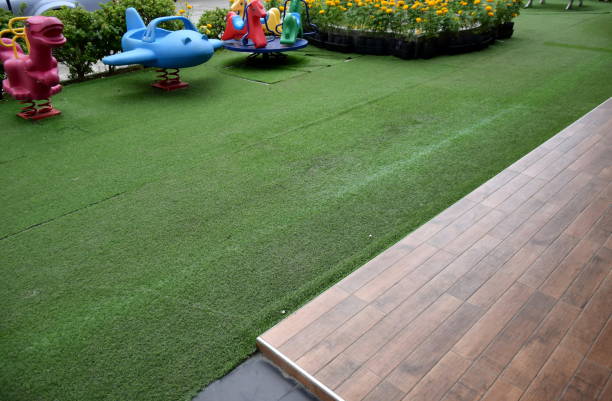 istock wood terrace and green yard play ground 859963254