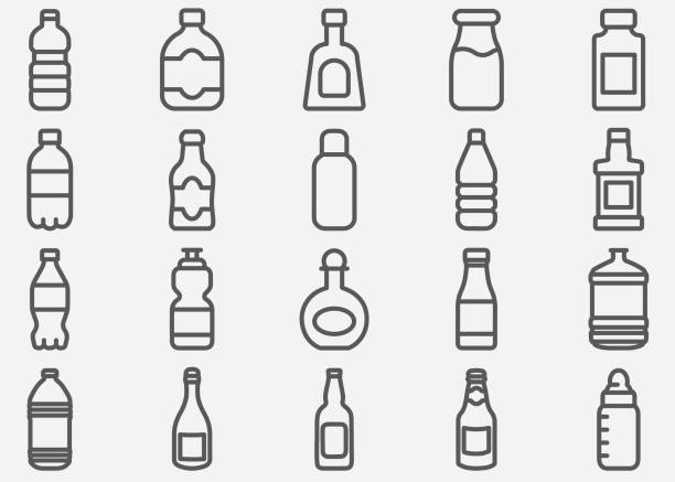ilustraciones, imágenes clip art, dibujos animados e iconos de stock de botella bebida línea iconos - plástico