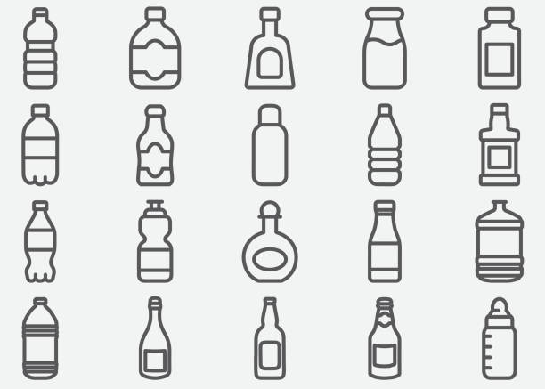 ilustrações de stock, clip art, desenhos animados e ícones de bottle drink line icons - milk milk bottle bottle glass