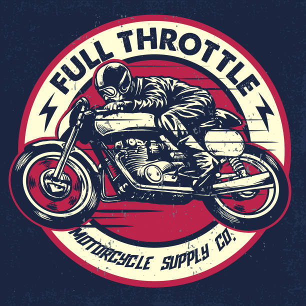 rysunek strony człowieka jazdy klasycznym motocyklem cafe racer - data throttle stock illustrations