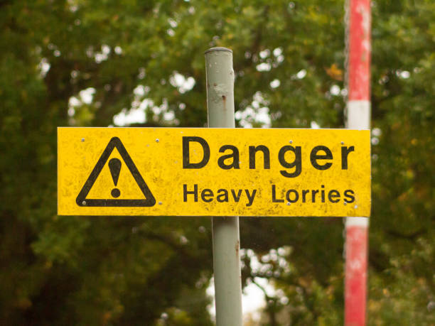 istock yellow rectangle road sign on pole danger heavy lorries 859968296