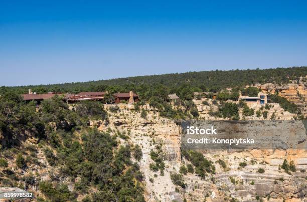 Grand Canyon Village Tourist Center Buildings Stock Photo - Download Image Now - Accidents and Disasters, Aerial View, Ancient