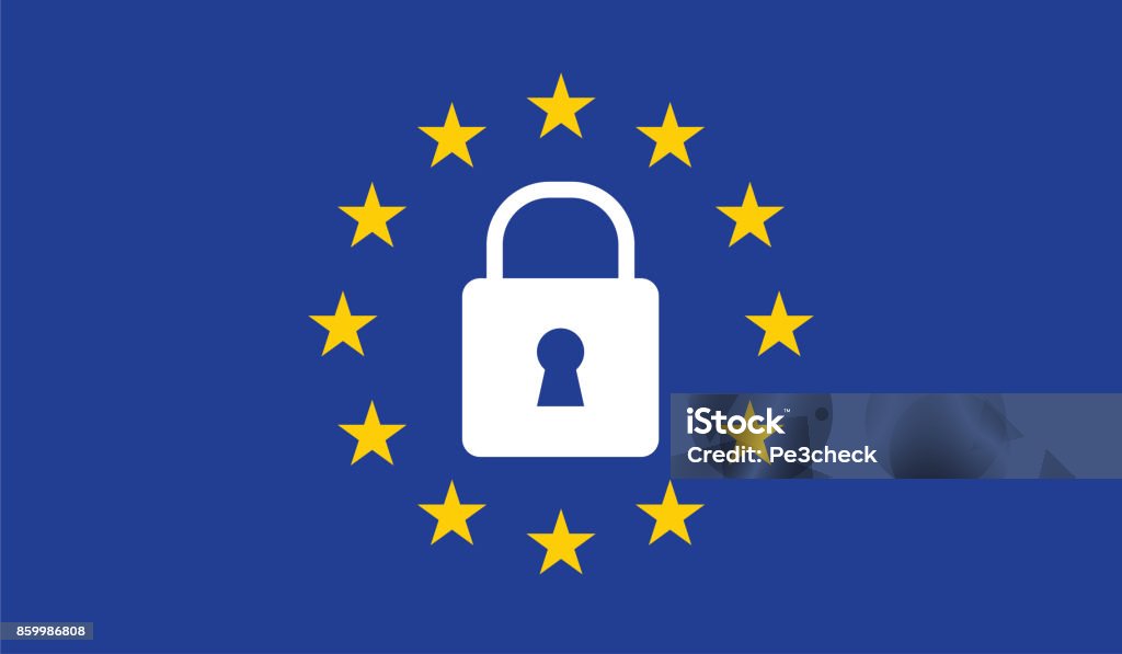 General Data Protection Regulation (GDPR) padlock General Data Protection Regulation (GDPR) padlock on european union flag General Data Protection Regulation stock vector