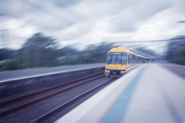 The train is driving Sydney, Australia, the train station in the train, the ambiguous scene maglev train stock pictures, royalty-free photos & images