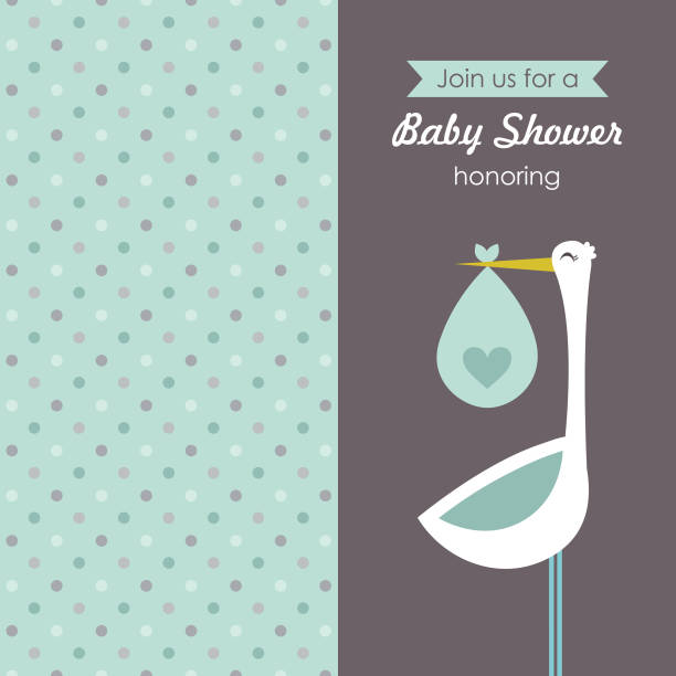 baby shower card design. baby announcement card. vector illustration stork stock illustrations