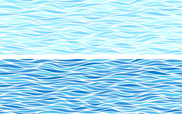 ilustrações de stock, clip art, desenhos animados e ícones de set of two seamless patterns with blue waves - water ocean