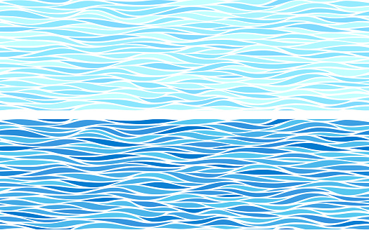 Set of two seamless patterns with blue waves. Eps8. RGB. Global colors
