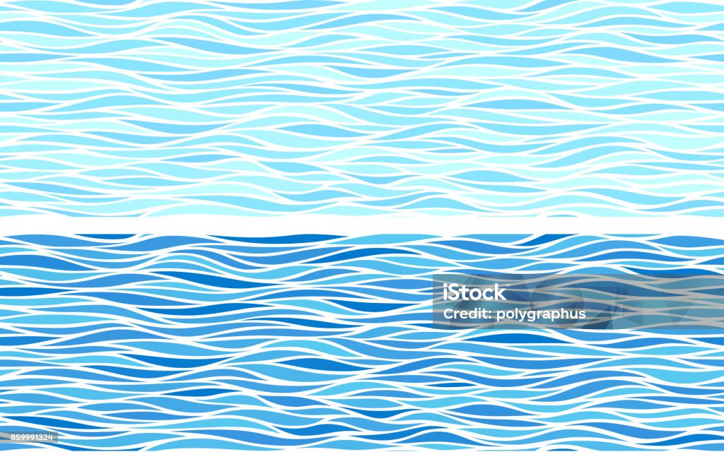Set of two seamless patterns with blue waves Set of two seamless patterns with blue waves. Eps8. RGB. Global colors Water stock vector