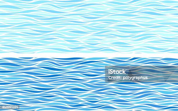 Set Of Two Seamless Patterns With Blue Waves Stock Illustration - Download Image Now - Water, Wave - Water, Pattern