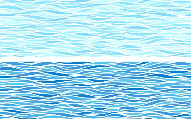 Vector illustration of Set of two seamless patterns with blue waves