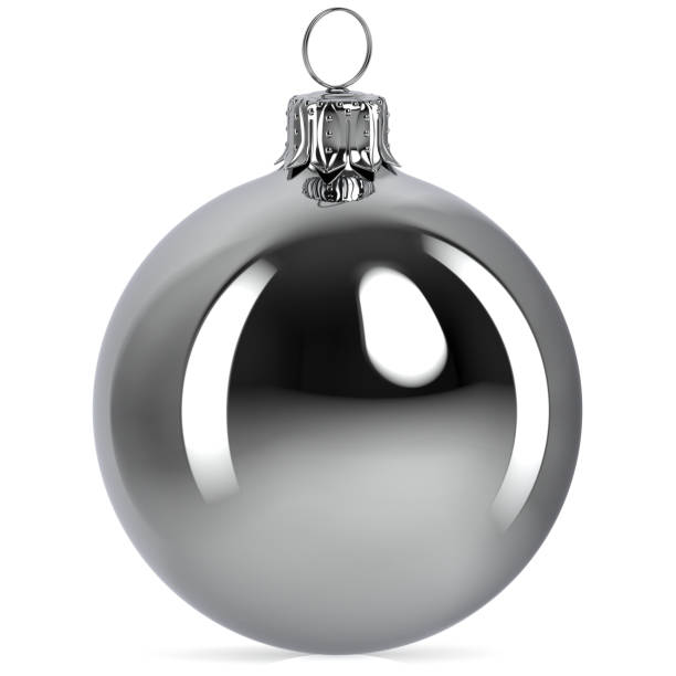 Silver Christmas ball decoration bauble white chrome closeup