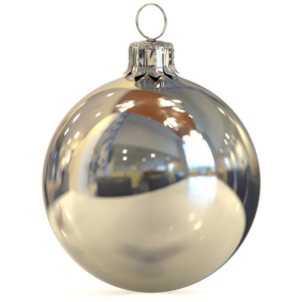istock Christmas ball silver chrome decoration closeup metallic white 859992534