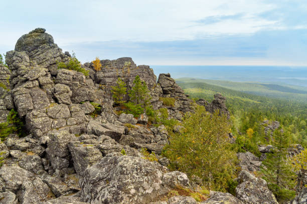 View of rocks on mountain Kachkanar. Sverdlovsk region. The Urals. Russia