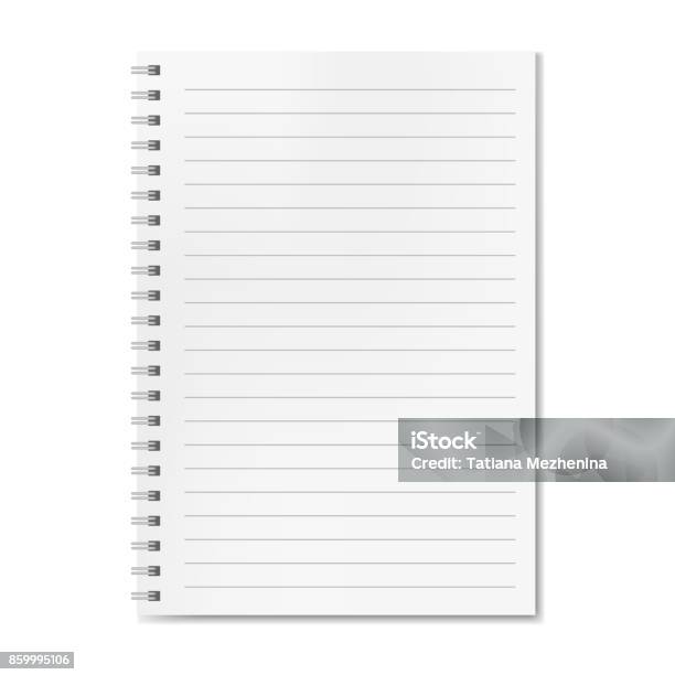 Vetores de Vector Realista Em Branco Forrado Notebook Com Sombra e mais imagens de Papel Pautado