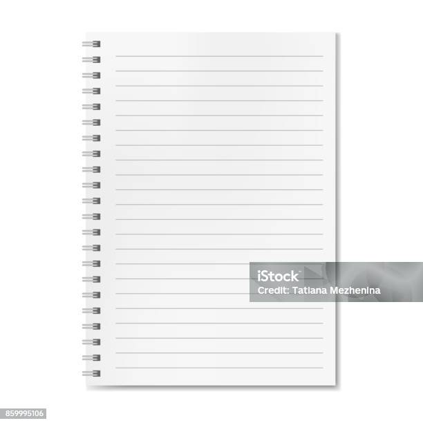 Blank Realistic Vector Lined Notebook With Shadow Stock Illustration - Download Image Now - Lined Paper, Note Pad, Blank