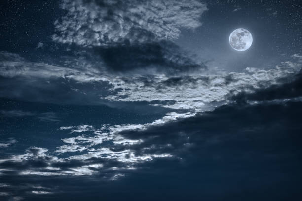 istock Night sky with bright full moon and dark cloud, serenity nature background. 859995712