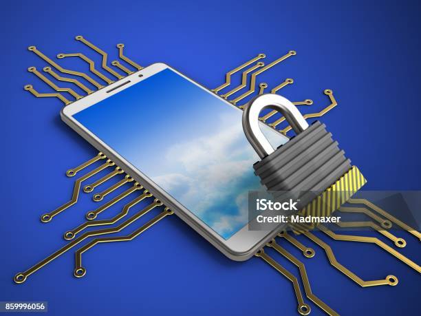 3d Iron Lock Stock Photo - Download Image Now - Antivirus Software, Biological Cell, Blue Background