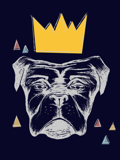 hand drawn realistic dog with a crown vector art illustration