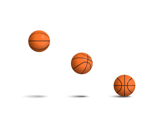 ilustrações, clipart, desenhos animados e ícones de conjunto de bola de basquete. bolas de basquete caindo em posições diferentes. ilustração realista vector isolado. - group of objects set symbol computer icon