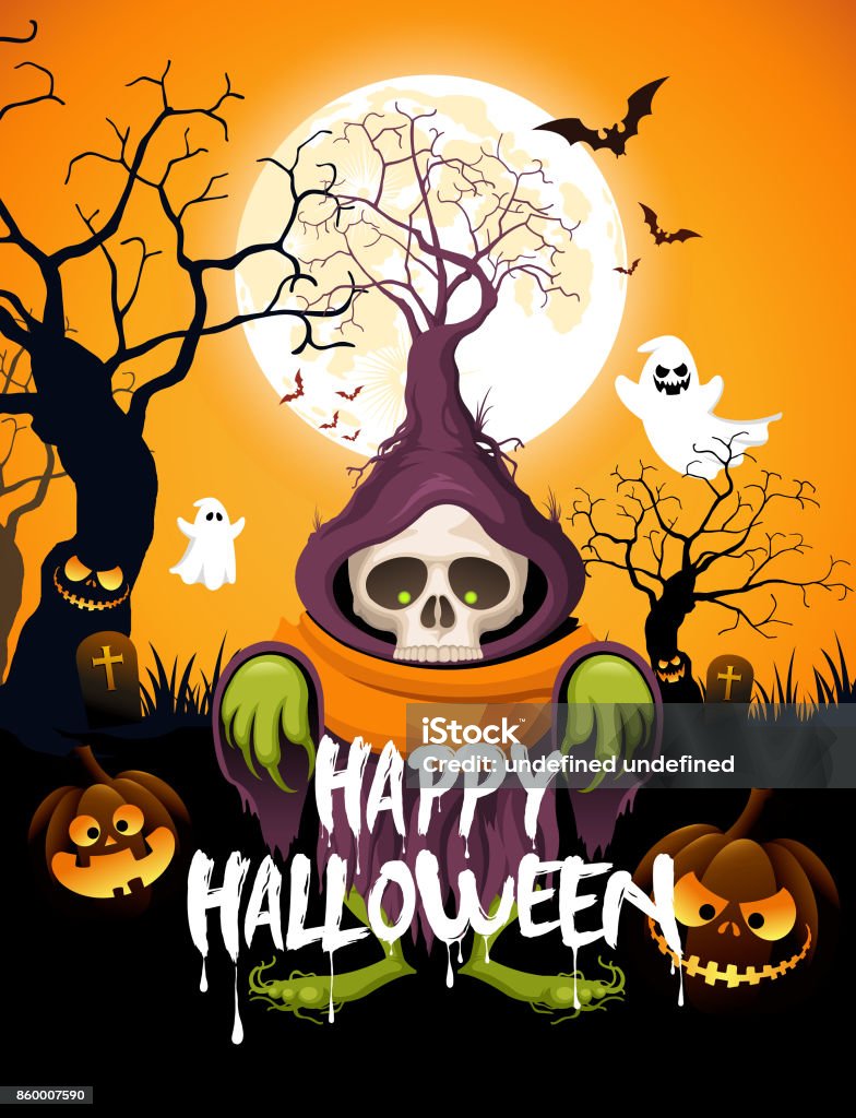 Vector Halloween Bộ Xương Quái Vật Và Kinh Dị Halloween Bí Ngô Ma ...