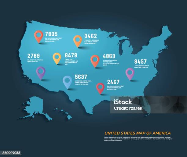 Vector Map Of United States Of America With Infographic Elements Stock Illustration - Download Image Now