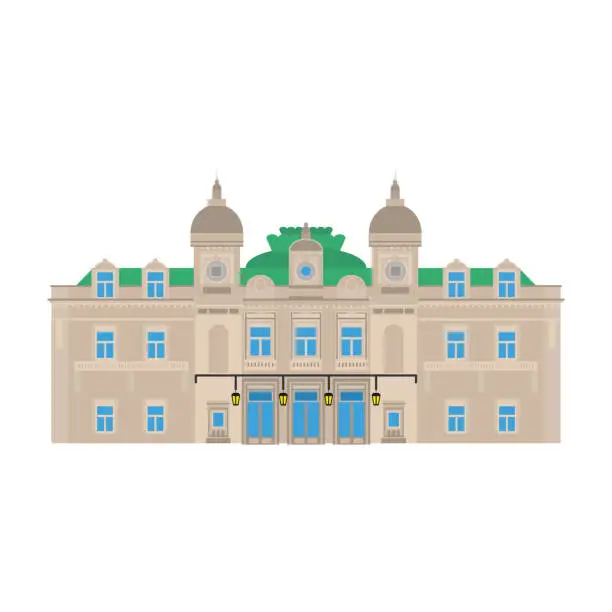 Vector illustration of Flat building of Monaco country, travel icon landmark in Monte Carlo. City architecture. World travel vacation sightseeing European. The grand casino.