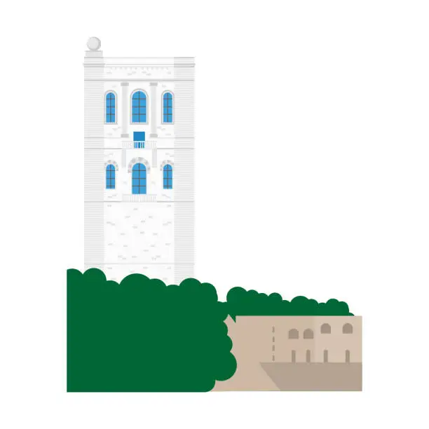 Vector illustration of Flat building of Monaco country, travel icon landmark in Monte Carlo. City architecture. World travel vacation sightseeing European. Side of Oceanographic Institute museum.