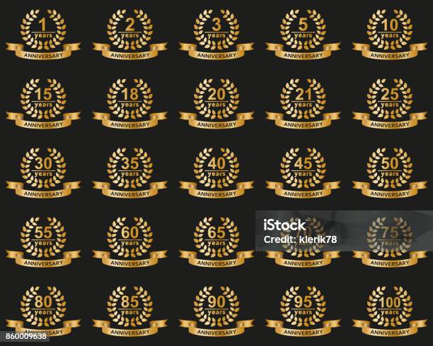 Laurel Wreaths Collection Jubilee From 1 To 100 Years Stock Illustration - Download Image Now