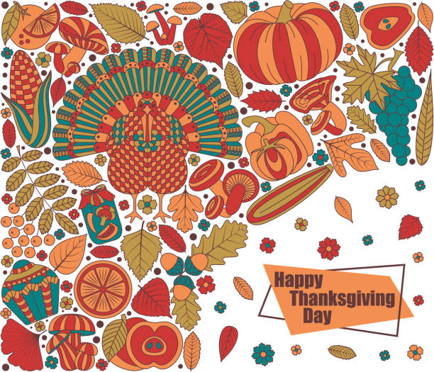 感謝祭の日のグリーティング カード。デザインの様々 な要素 - single flower flower autumn pumpkin点のイラスト素材／クリップアート素材／マンガ素材／アイコン素材