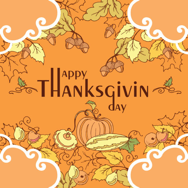 istock Thanksgiving day poster with autumn leaves, vegetables and fruits. 860013932