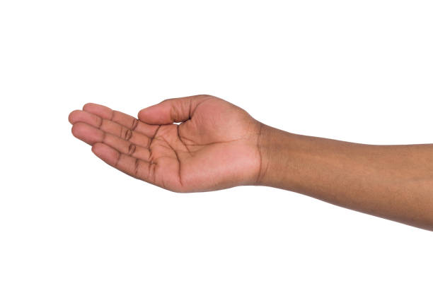 istock Man holding palm open isolated on white background 860017288