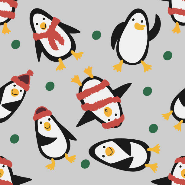 penguin seamless pattern vector art illustration