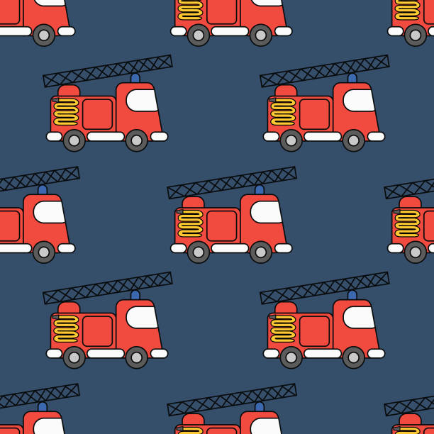 fire cars seamless patten vector art illustration