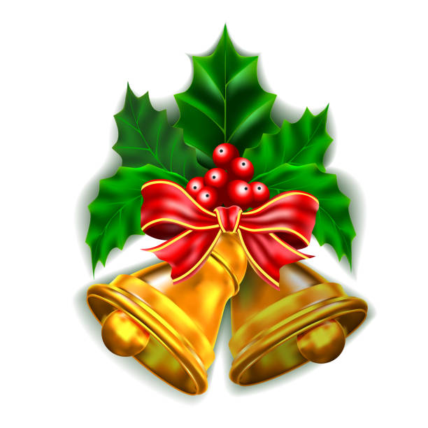 istock Christmas bells with red bow, and Holly berries 860017800