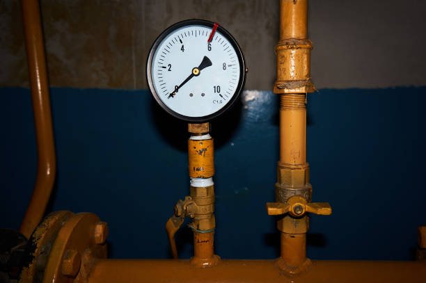 manometer on the gas pipeline showing no pressure - pressure gauge gauge physical pressure pipeline imagens e fotografias de stock