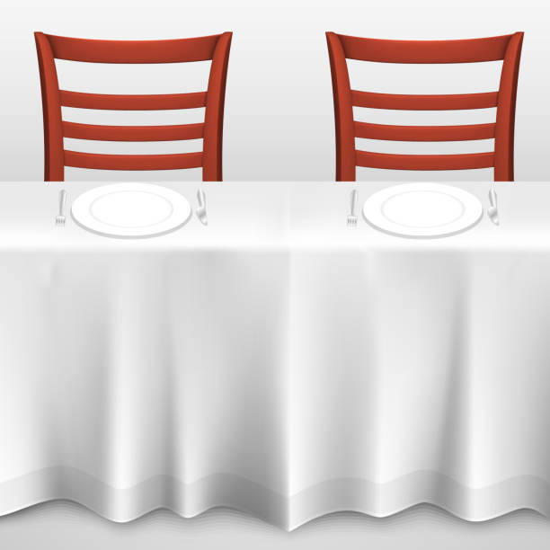 Table with a tablecloth and chair Table with a tablecloth and chair. illustration art 10eps banquet chairs stock illustrations