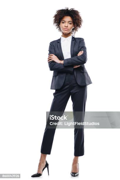 Businesswoman With Crossed Arms Stock Photo - Download Image Now - Women, One Woman Only, Suit