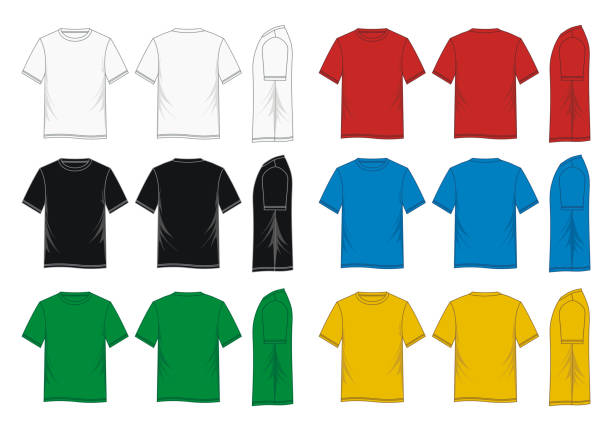 illustrazioni stock, clip art, cartoni animati e icone di tendenza di modello t-shirt colorato - t shirt template shirt clothing