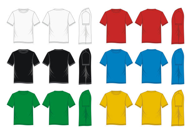 ilustrações, clipart, desenhos animados e ícones de modelo de t-shirt colorido - camiseta