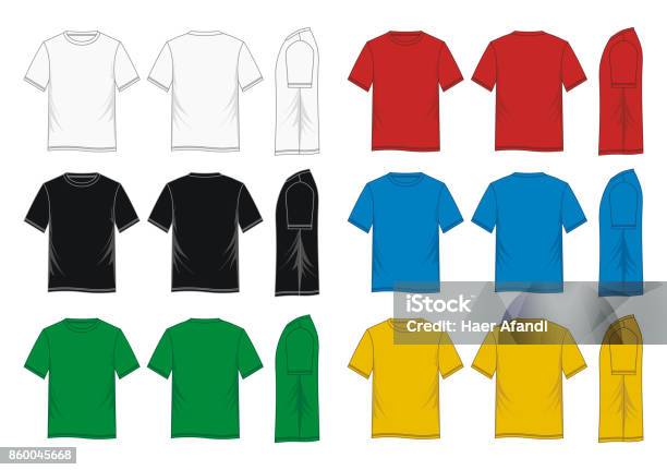 Vetores de Modelo De Tshirt Colorido e mais imagens de Camiseta - Camiseta, Modelo de base, Camisas