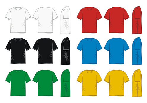 T-Shirt template front, back, side, colorful vector image
