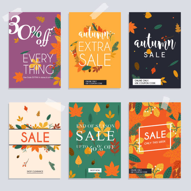 ilustrações de stock, clip art, desenhos animados e ícones de autumn sale website banners web template collection. can be used for mobile website banners, web design, posters, email and newsletter designs. - clean e mail cleaning clipping path