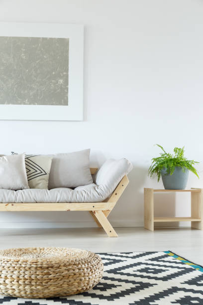 istock Minimalist living room with pouf 860049202